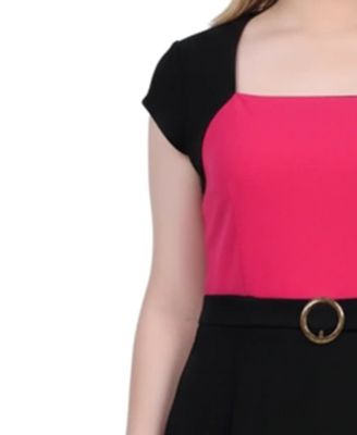 Petite 3/4 Sleeve 2 Piece Colorblocked Dress Set