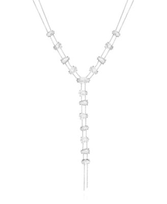 Pav&eacute; Stone And Imitation Pearl Y-Drop Necklace