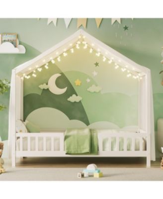 Streamdale Montessori Floor Bed with Canopy, Twin Bed Frame for Kids