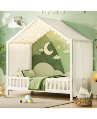 Streamdale Montessori Floor Bed with Canopy, Twin Bed Frame for Kids