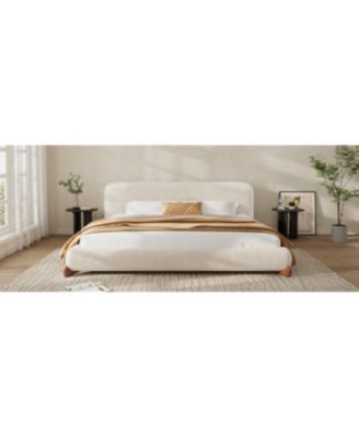 King Size Boucle Upholstered Platform Bed with Solid Wood Legs