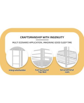 Streamdale Multi-Functional Square Tube Iron Bunk Bed, Full Over Full, White