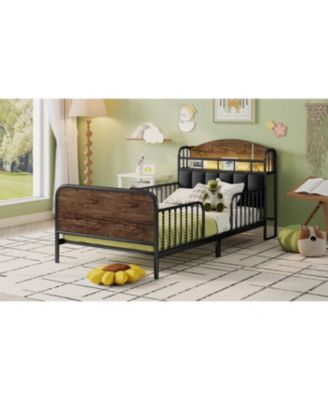 Streamdale Twin Metal Platform Bed Frame with Storage Headboard