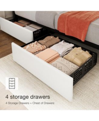 Queen PU Leather Quilted Upholstered Platform Bed Adjustable Headboard 4 Storage Drawers Wooden Slats No Box Spring