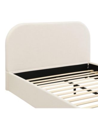 Streamdale Queen Size Linen Upholstered Bed Frame with Curved Headboard, Beige