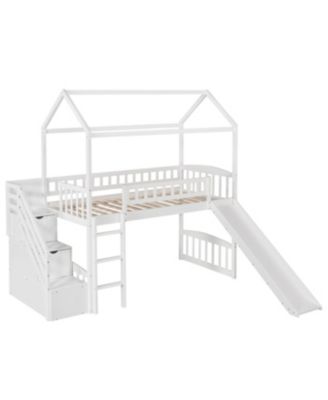  Twin Loft Bed with Drawers and Slide, Gray