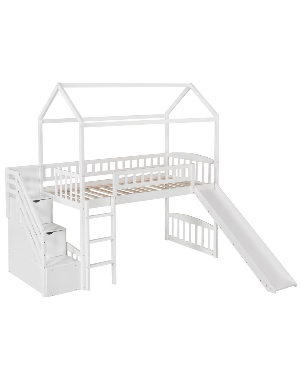 Streamdale Furniture Twin Loft Bed with Drawers and Slide, Gray