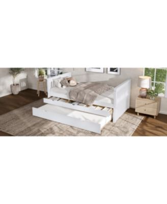 Twin Platform Bed with Drawers, Trundle, Solid Wood Daybed, White