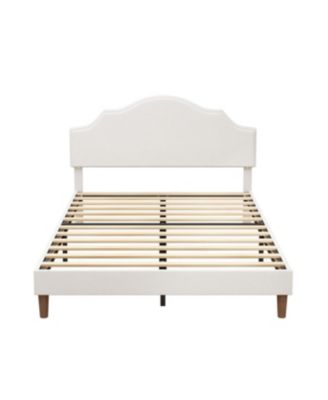 Queen Size Upholstered Platform Bed with Adjustable Headboard, White