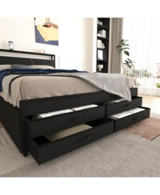 Streamdale Full Size Bed Frame with 8 Storage Drawers & LED Headboard