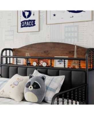 Streamdale Full Size Metal Platform Bed Frame with Storage Headboard, Black