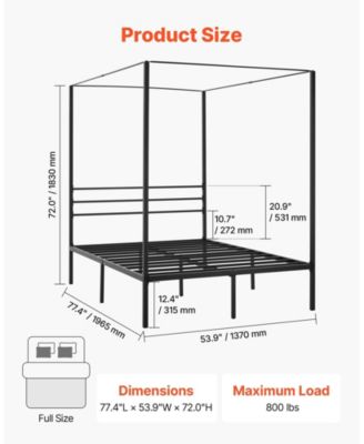 Four Poster Metal Canopy Bed Frame for Modern Bedroom