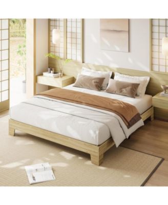 King Platform Bed Frame with Underbed Storage 10.24" Clearance Wood & Metal Slats No Headboard No Box Spring Gold
