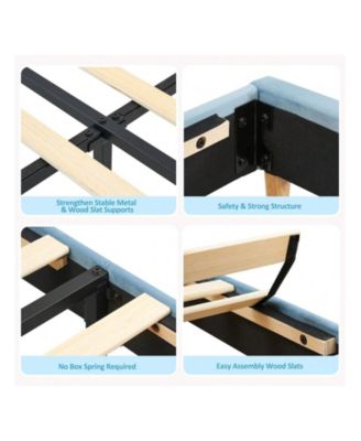 Twin XL Bed Frame with Storage Headboard Velvet Upholstered Platform for Kids Boys Wooden Slats Noise Free