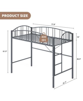 Loft Bed Twin Size, Heavy Duty Metal Loft Bed Frame with Arched Guardrail and Safety Ladder