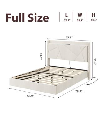 Full Size Floating Bed Frame, Suspended Bed with RGB LED Lights and Charging Station, Upholstered Bed Frame
