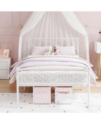 Twin Metal Bed Frame for Kids – Platform with Headboard & Footboard, Heavy Duty Slats, No Box Spring, Noise-Free, White