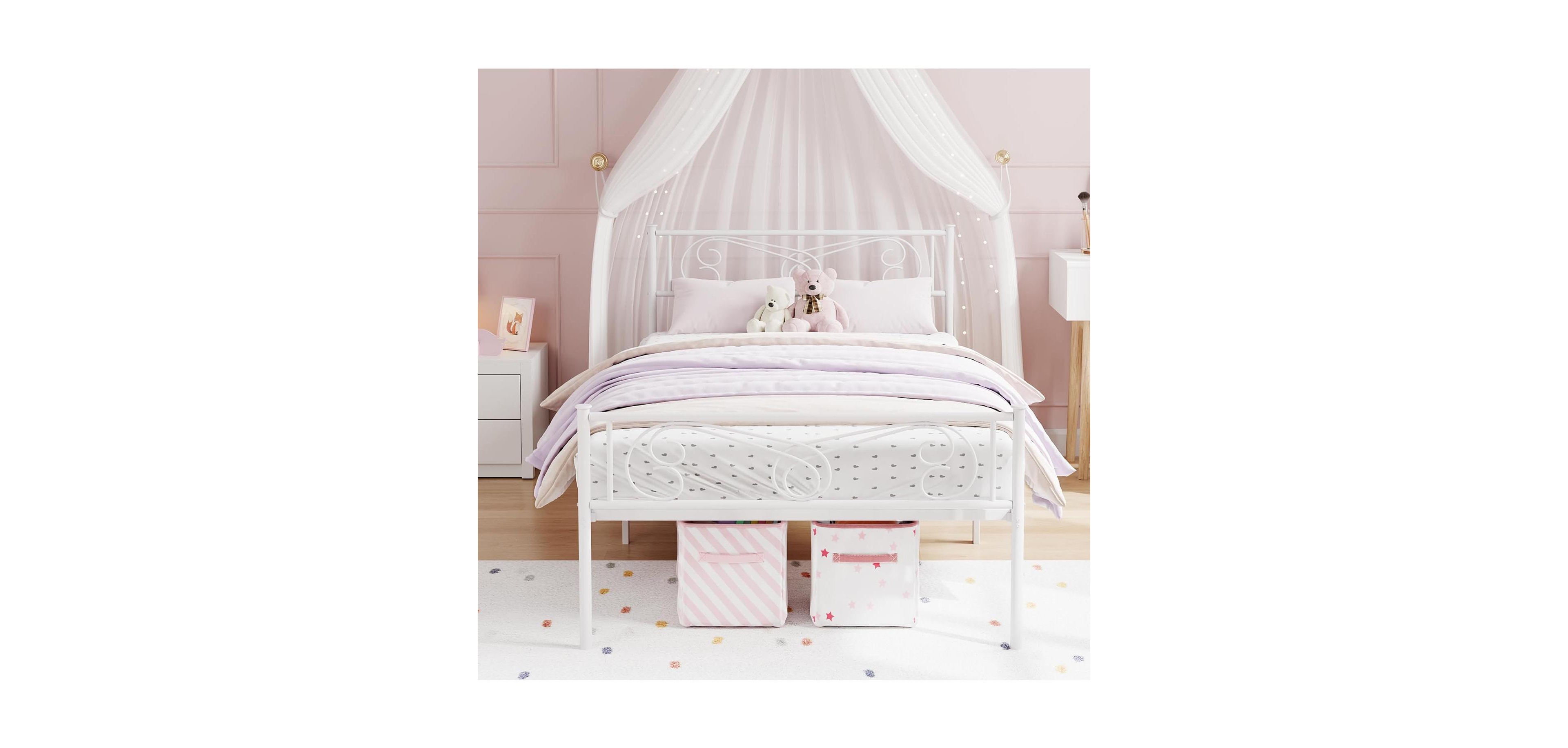 Gaomon Twin Metal Bed Frame for Kids – Platform with Headboard & Footboard, Heavy Duty Slats, No Box Spring, Noise-Free, White