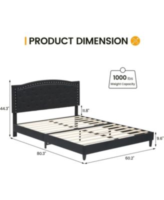 Full Upholstered Platform Bed, Adjustable Wingback Tufted Headboard, Heavy-Duty Slats, No Box Spring Needed, Sturdy Frame. - Queen