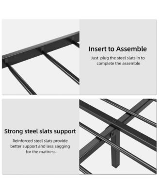 Faux Leather Platform Bed Frame with Upholstered Headboard - Metal Bed Frame with Steel Slats Support - Box Spring Optional - Easy Assembly