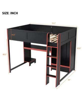 Wood Gaming Loft Bed with BuiltIn Desk Wardrobe and Storage Drawer LED Lighting Space Saving Furniture for Teens and Adults Bedrooms