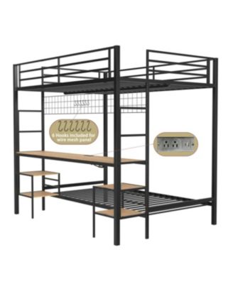 Ethan Bunk Bed with Desk, Storage, Charging Station, Black/Oak