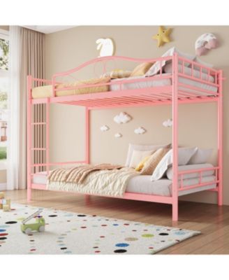 Twin Over Twin Metal Bunk Bed with Ladder, Guardrails, 400 lbs Capacity, Space-Saving No-Noise Design