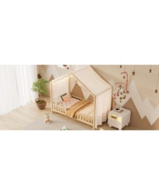 Streamdale Montessori Floor Bed with Canopy, Twin Bed Frame for Kids