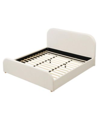 Streamdale King Size Linen Upholstered Bed Frame with Curved Headboard, Beige