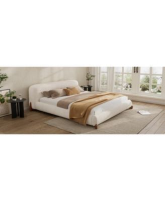 Streamdale Queen Size Boucle Upholstered Platform Bed with Solid Wood Legs, White