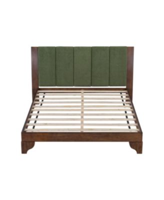 Streamdale Premium Pine Wood Queen Bed Frame, Mid Century Modern, Walnut & Green