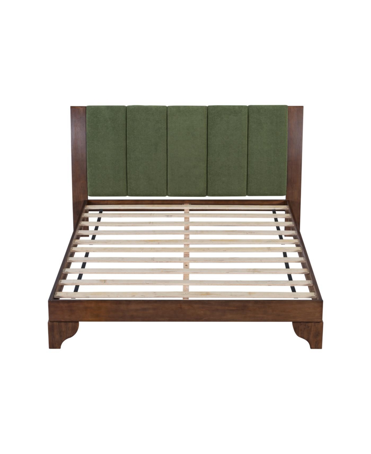 Streamdale Premium Pine Wood Queen Bed Frame, Mid Century Modern, Walnut & Green