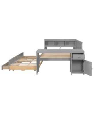 Streamdale Full Size Daybed with Storage, Drawers, Trundle, Charging Station, LED, Desk, Cabinet