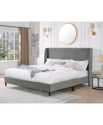 Rozitta Gray Velvet Wingback Platform Bed
