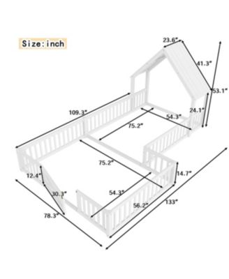  Full Size House Floor Bed with Door & Guardrails