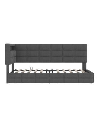 Upholstered Twin Daybed with 2 Drawers, LED Lights & Charging, Gray