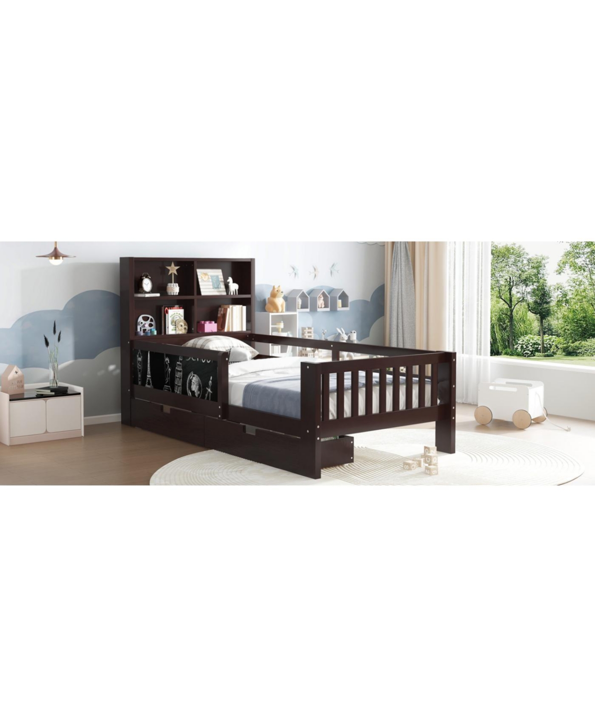 Streamdale Furniture Streamdale Twin Platform Bed with Chalkboard, Storage, Shelves, Espresso