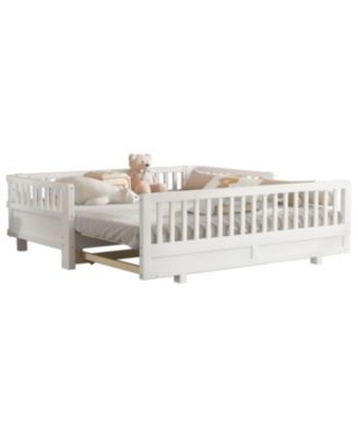 Streamdale Twin Size Platform Bed with Guardrails, Solid Wood, Convertible to Double Twin, White
