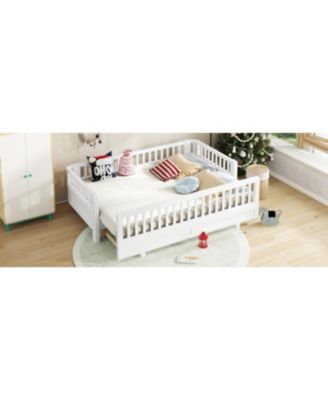 Streamdale Twin XL Platform Bed with Guardrails, Solid Wood, Converts to Queen