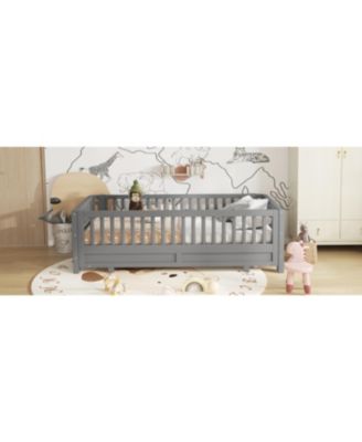 Twin XL Solid Wood Platform Bed with Guardrails, Converts to Queen