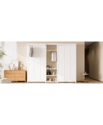 Twin Murphy Bed with Wardrobe, Shelves & Power Outlets, White
