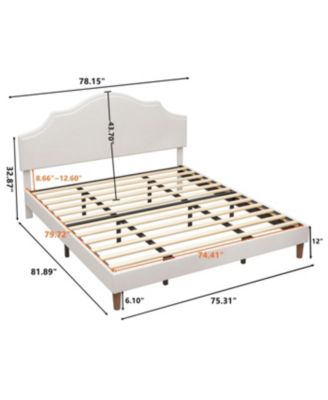 Streamdale King Size Upholstered Platform Bed with Adjustable Headboard - White