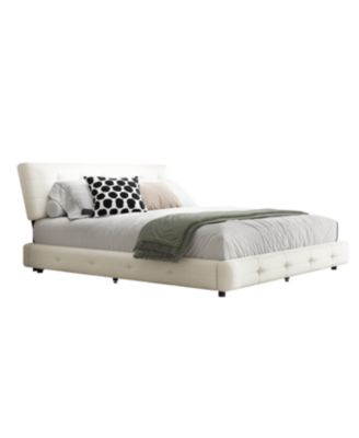 Streamdale King Size Bed Frame with Tufted Headboard and Cloud Pillow Design, Beige/White