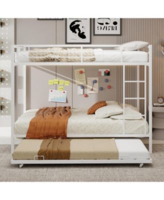 Durable Square Tube Iron Bunk Bed with Safety Rails - Queen Size