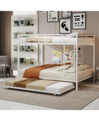 Durable Square Tube Iron Bunk Bed with Safety Rails - Queen Size