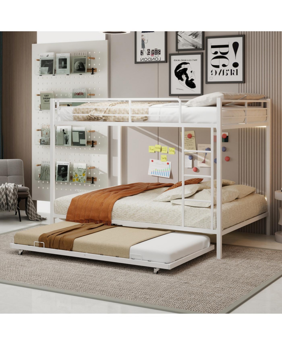 Streamdale Furniture Durable Square Tube Iron Bunk Bed with Safety Rails - Queen Size