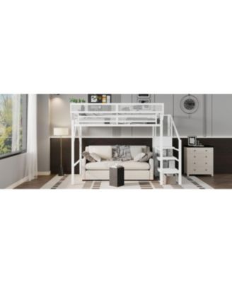 Twin XL Loft Bed with Stairs, Storage Shelves & Wardrobe - White