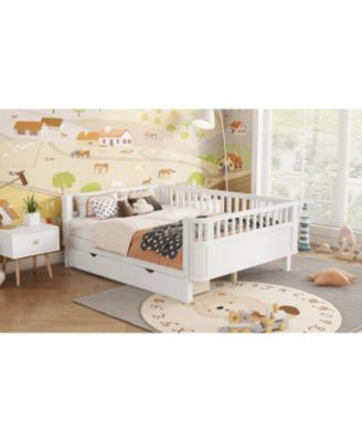 Full Size Wood Platform Bed with Rails, White (Patented Design)
