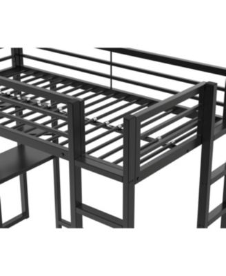 Loft Bed with Desk, Metal Twin Size Loft Bed Frame, Black Bedroom Bed Frame