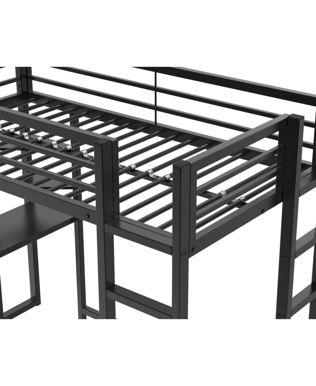 Streamdale Furniture Loft Bed with Desk, Metal Twin Size Loft Bed Frame, Black Bedroom Bed Frame